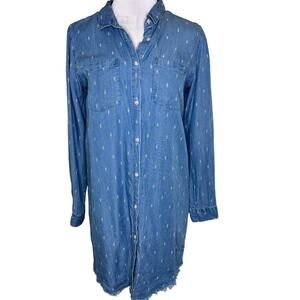 Thread & Supply Shirt Dress Medium Frayed Hem Button Lyocell Long Sleeve Western